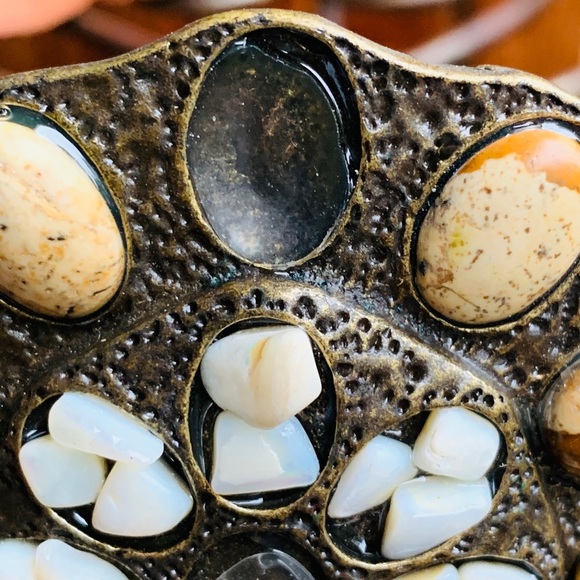 CAbi Brown Leather Belt Metal Buckle w/Stones - Picture 3 of 10